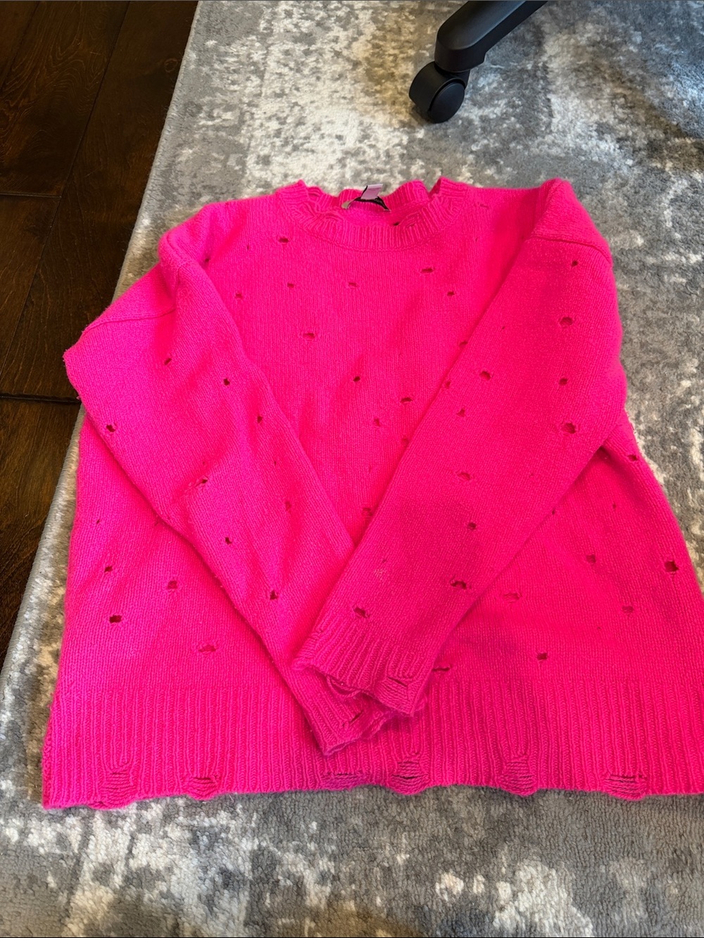 Autumn Cashmere Hot Pink Distressed Crewneck Sweater